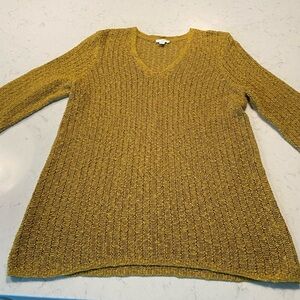 J. Jill Mustard V-Neck Knit 3/4 Sleeve Sweater